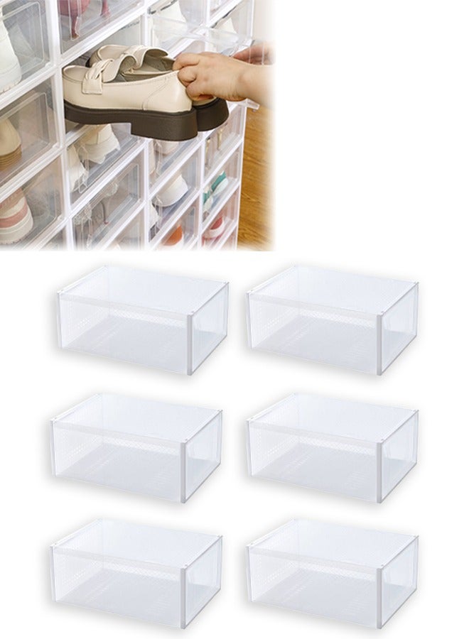 DUNISO صندوق تخزين الأحذية 6 عبوات، صندوق عرض أحذية قابل للتكديس، صندوق أحذية شفاف متعدد الوظائف، صناديق تخزين منظم الأحذية مع نافذة بصرية وتصميم تهوية، مضاد للغبار ودائم، مناسب للرجال والنساء - Image 1