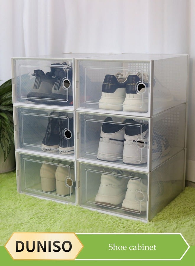DUNISO صندوق تخزين الأحذية 6 عبوات، صندوق عرض أحذية قابل للتكديس، صندوق أحذية شفاف متعدد الوظائف، صناديق تخزين منظم الأحذية مع نافذة بصرية وتصميم تهوية، مضاد للغبار ودائم، مناسب للرجال والنساء - Image 2