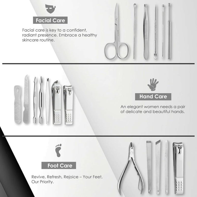 Professional Manicure Pedicure Kit 18Piece Stainless Steel Nail Care Set with Travel Case - Image 5