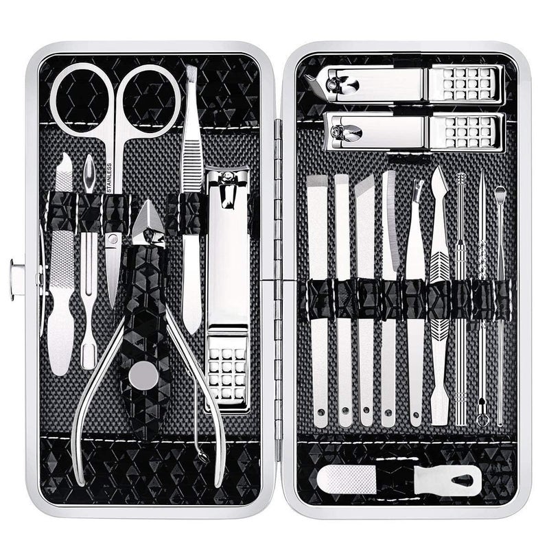 Professional Manicure Pedicure Kit 18Piece Stainless Steel Nail Care Set with Travel Case - Image 1