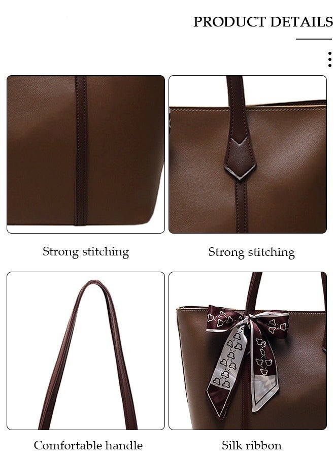 Arabest Women's Shoulder Tote Bag Faux Leather Handbag for Women Large Capacity Messenger Fashionable Travel Shoulder Bag for Ladies Girls College Students - Image 4