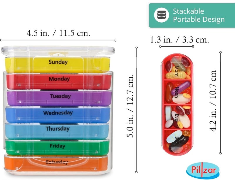 INKULTURE 7 Day Pill Box Organizer, Hard Case with Embedded Magnet, 7 Stackable Trays, Perfect for Travel and Home Use | Multicolor | 01 Pcs - Image 2