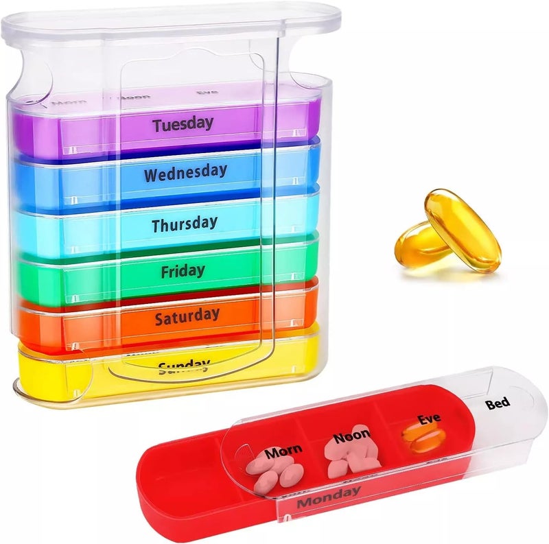 INKULTURE 7 Day Pill Box Organizer, Hard Case with Embedded Magnet, 7 Stackable Trays, Perfect for Travel and Home Use | Multicolor | 01 Pcs - Image 1