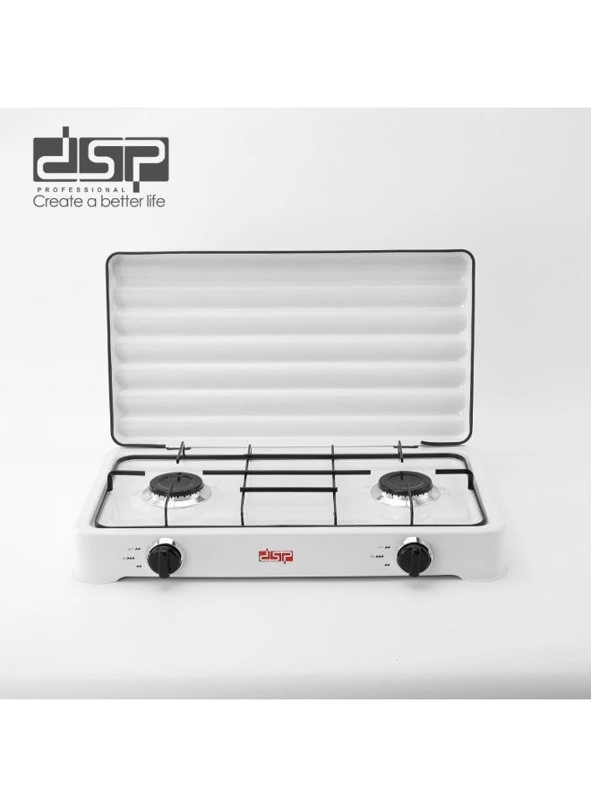 DSP 2-Burner Gas Hob, 2200W, Safety Design with Back Cover – Dual Flame Control – Ideal for Home and Camping. Gas safety system with heat-resistant surface and stable base for added stability. Model KD5073 - Black - Image 3
