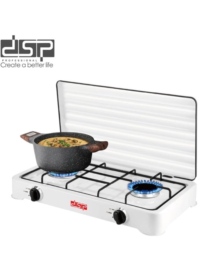 DSP 2-Burner Gas Hob, 2200W, Safety Design with Back Cover – Dual Flame Control – Ideal for Home and Camping. Gas safety system with heat-resistant surface and stable base for added stability. Model KD5073 - Black - Image 4
