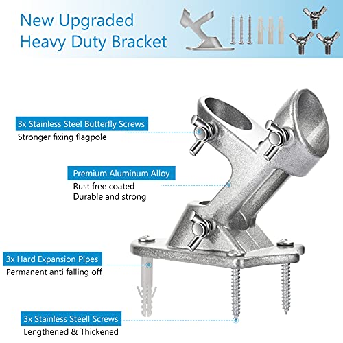 Haoridul Flag Pole Holder for Outside House, Heavy Duty Flag Pole Mounting Bracket, Aluminum Metal Flagpole Mount with Stainless Hardware for Outdoor, Strong and Rust Proof, 1" Inner Diameter (Silver-1Pack) - Image 2