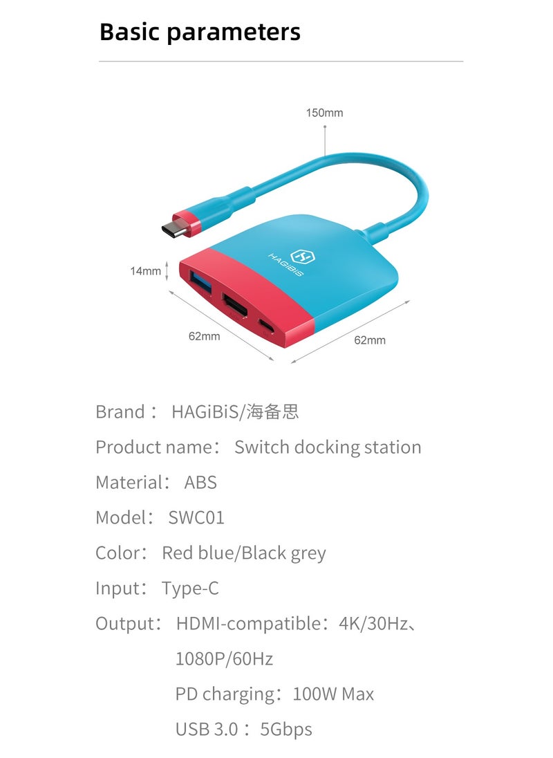 Hagibis - Switch Dock TV Dock for Nintendo Switch Portable Docking Station USB C to 4K HDMI-compatible USB 3.0 Hub for Macbook Pro - Image 1