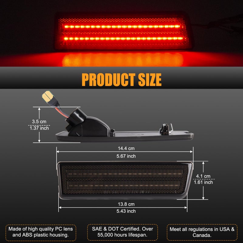 Gempro LED Side Marker Lights for 2010-2013 Ford Transit Connect Rear Red Bumper Marker Reflectors Lamps Smoked Len, 2PCS - Image 4