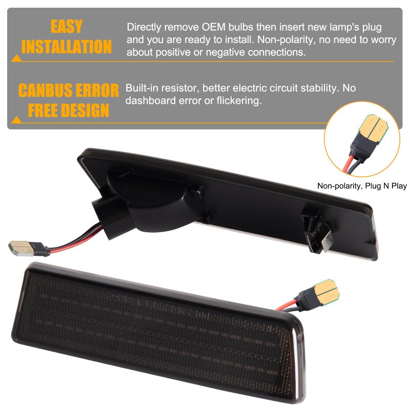 Gempro LED Side Marker Lights for 2010-2013 Ford Transit Connect Rear Red Bumper Marker Reflectors Lamps Smoked Len, 2PCS - Image 5