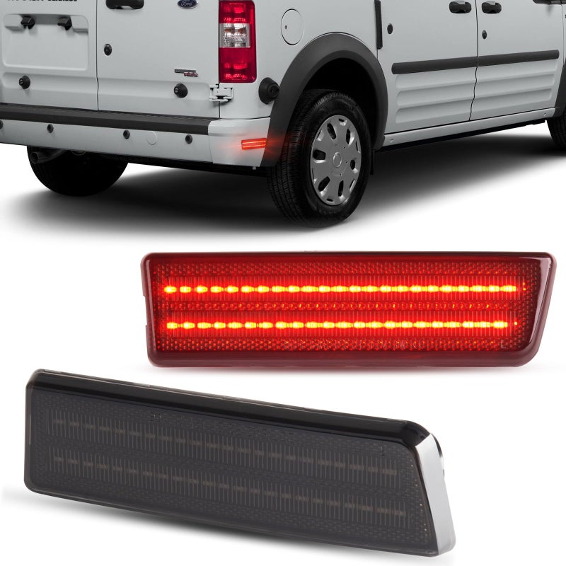 Gempro LED Side Marker Lights for 2010-2013 Ford Transit Connect Rear Red Bumper Marker Reflectors Lamps Smoked Len, 2PCS - Image 1
