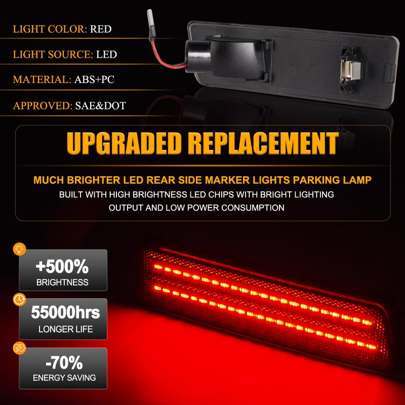 Gempro LED Side Marker Lights for 2010-2013 Ford Transit Connect Rear Red Bumper Marker Reflectors Lamps Smoked Len, 2PCS - Image 2