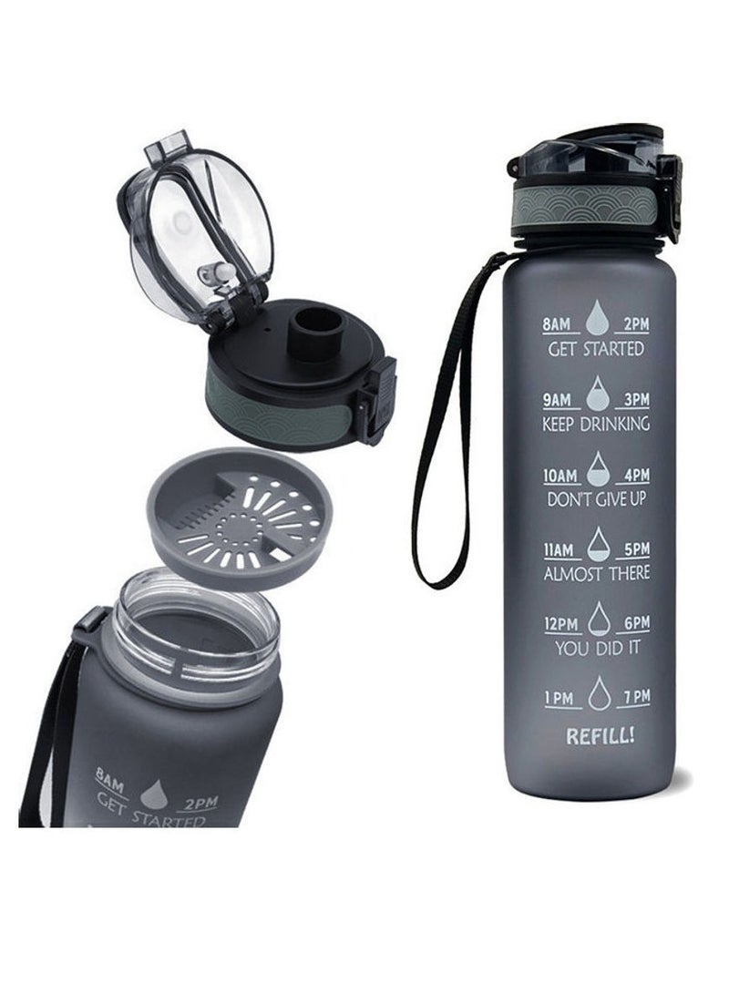 ALMUFARREJ Sport Water Bottle, 1L Large Capacity Leakproof Water Bottle Eco-friendly Portable Sports Bottles Drink Bottles with Time Marker for School Outdoor Camping Gym Sports Fitness  - Image 1