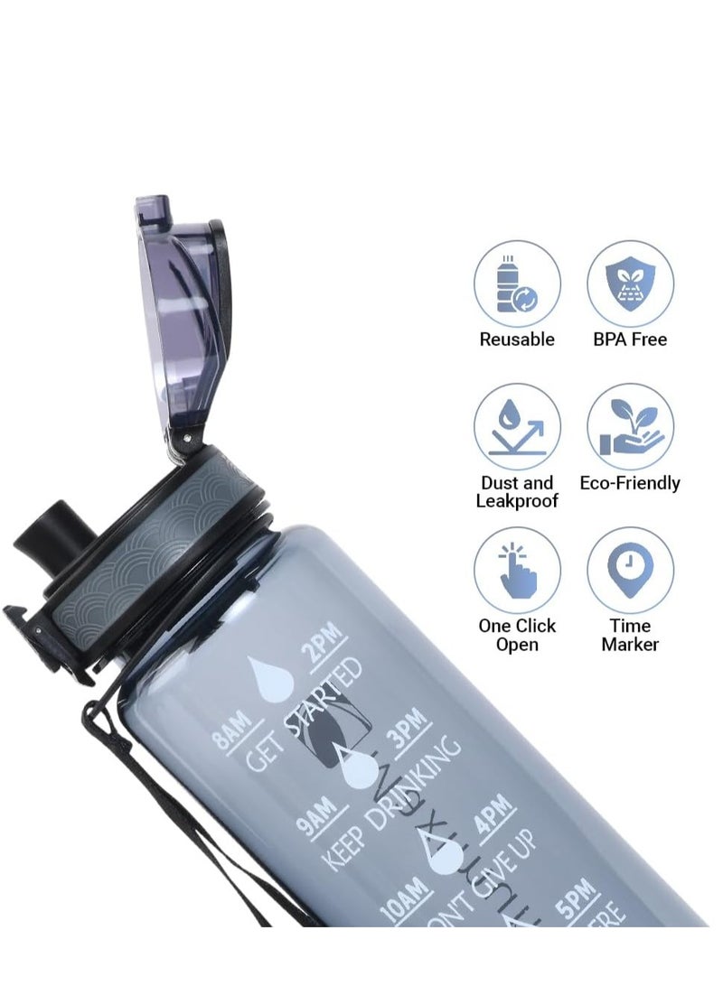 ALMUFARREJ Sport Water Bottle, 1L Large Capacity Leakproof Water Bottle Eco-friendly Portable Sports Bottles Drink Bottles with Time Marker for School Outdoor Camping Gym Sports Fitness  - Image 4