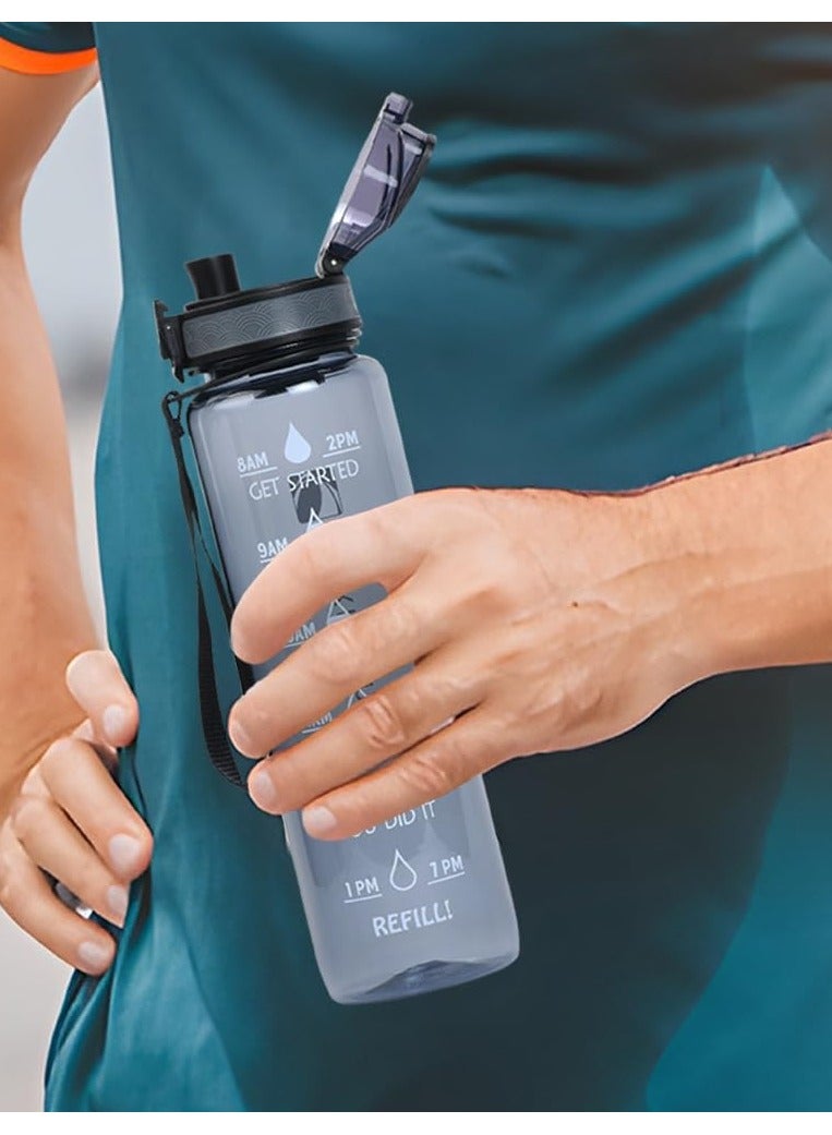 ALMUFARREJ Sport Water Bottle, 1L Large Capacity Leakproof Water Bottle Eco-friendly Portable Sports Bottles Drink Bottles with Time Marker for School Outdoor Camping Gym Sports Fitness  - Image 2