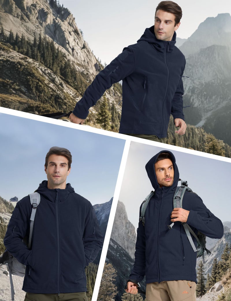 CRYSULLY Man Zipper Warm Coat Jacket Sportswear Fleece Lining Hiking Skiing Travelling Jacket Coats Navy Blue - Image 5