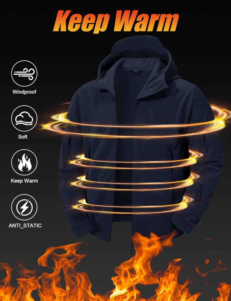 CRYSULLY Man Zipper Warm Coat Jacket Sportswear Fleece Lining Hiking Skiing Travelling Jacket Coats Navy Blue - Image 2