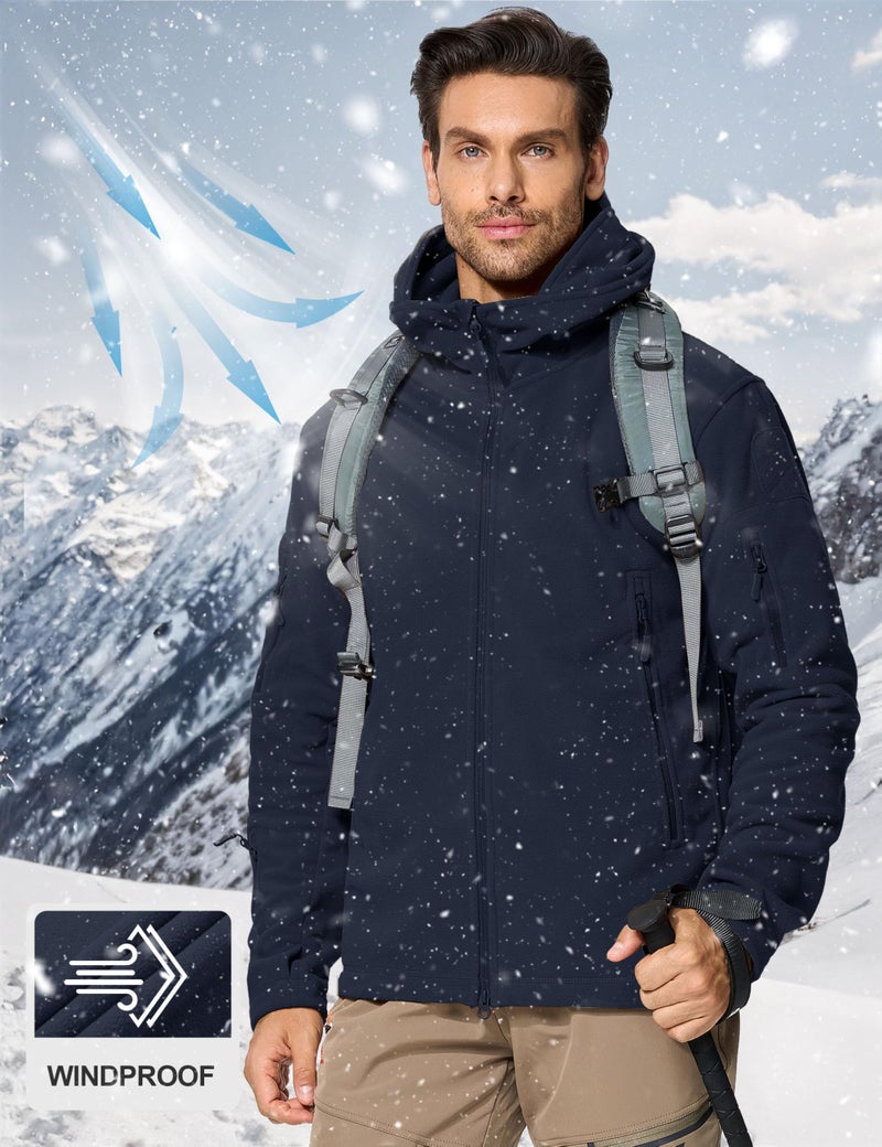 CRYSULLY Man Zipper Warm Coat Jacket Sportswear Fleece Lining Hiking Skiing Travelling Jacket Coats Navy Blue - Image 3