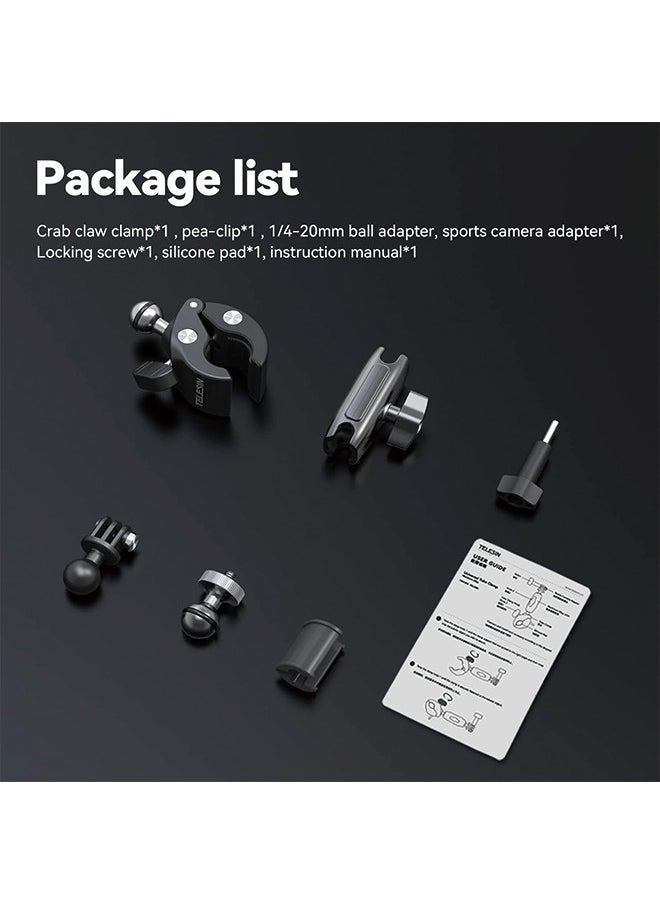 TELESIN - Camera Clamp Bike Motorcycle Handlebar Mount Accessories, 360 Ball Joint Tube Roll Bar Holder Clip for GoPro 12 11 10 9 8 7 Insta360 X3 Ace Pro DJI Action 3 4 Osmo Pocket 3 - Image 1