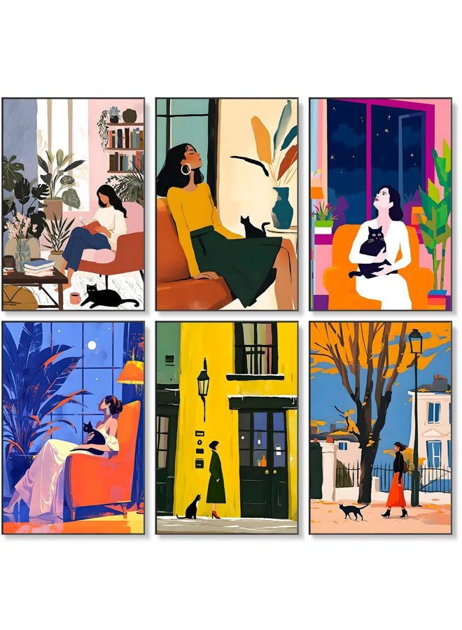 Okarina 6 Pack Paint by Numbers Kit for Adults Beginner, Women Adult Paint by Number Kits on Canvas, Black Cat DIY Acrylic Oil Painting by Numbers Kits for Home Decor 8x12 Inch (Without Frame) - Image 1
