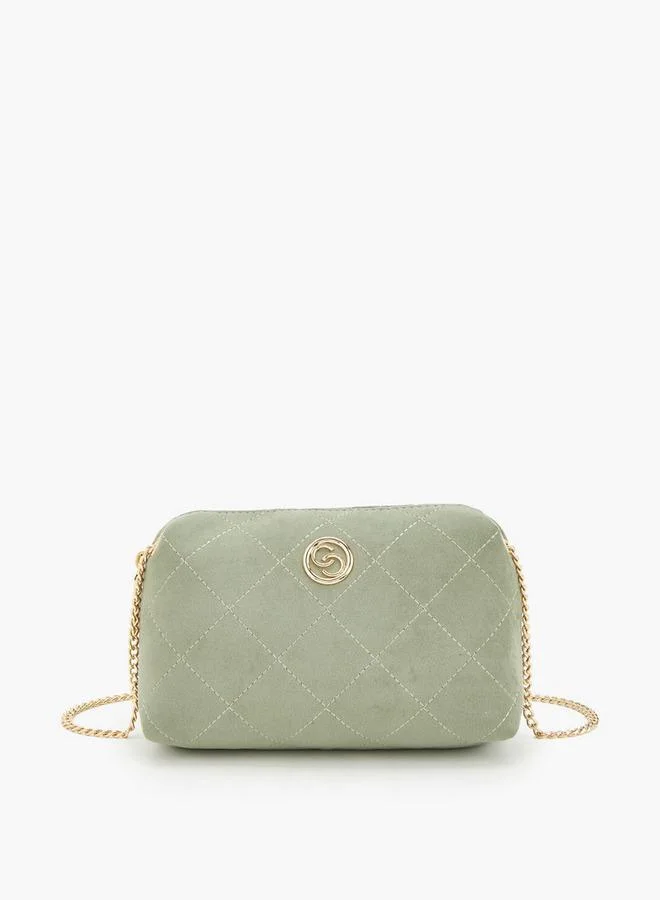 Quilted Suede Crossbody Bag With Zip Closure