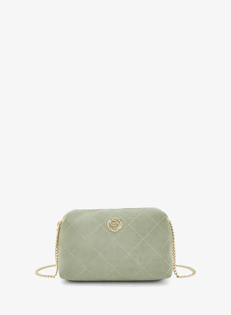 Quilted Suede Crossbody Bag With Zip Closure