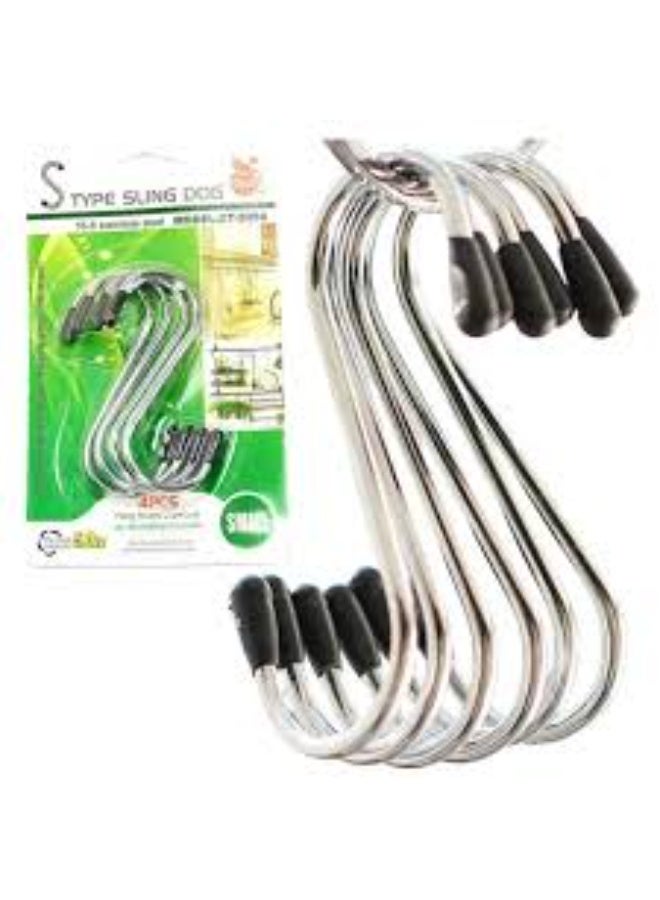 Small Stainless Steel S Type Sling Dog Hooks Rubber Ends, (Silver) - Pack Of 4 - Image 3