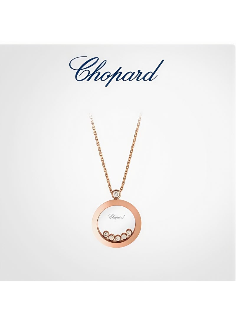 شوبارد قلادة شوبارد الدائرية من الألماس السعيد في الذهب الوردي عيار 18 هدية مترابطة للنساء - Image 1