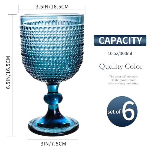 Bandesun Blue Hobnail Wine Glasses Set of 6 - Beads Goblet Glassware Vintage Drinkware - Image 2