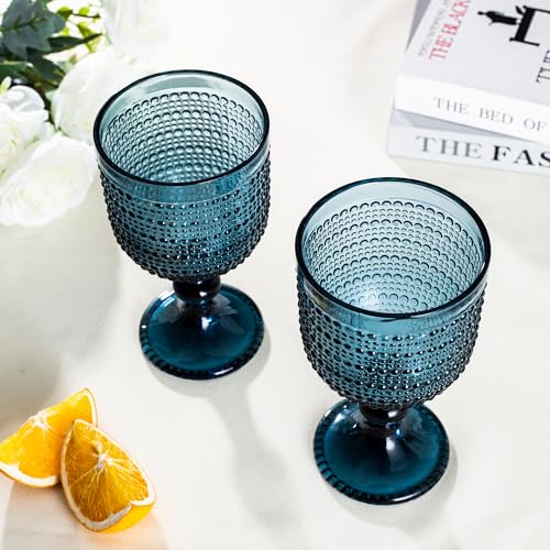 Bandesun Blue Hobnail Wine Glasses Set of 6 - Beads Goblet Glassware Vintage Drinkware - Image 5