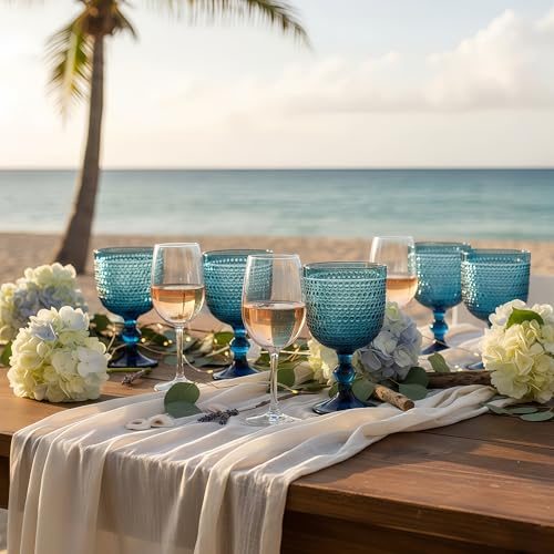 Bandesun Blue Hobnail Wine Glasses Set of 6 - Beads Goblet Glassware Vintage Drinkware - Image 3