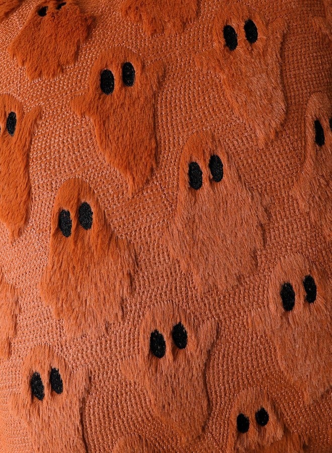 4TH Emotion Halloween Ghost Decorative Pillow Covers 18x18 Set of 2, Rust Red Soft Plush Faux Fur Farmhouse Throw Cushion Cases for Fall Autumn Holiday Home Decorations - Image 2