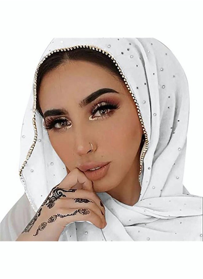 roaiss - 2-Piece Plain Chiffon Semi Transparent Headscarf Sunscreen Breathable Diamond Decoration Versatile Scarf - Image 1