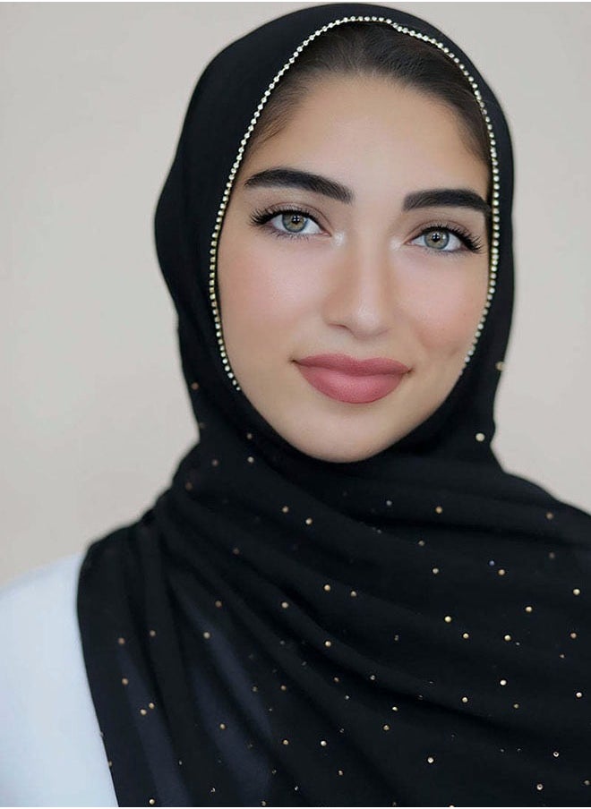 roaiss - 2-Piece Plain Chiffon Semi Transparent Headscarf Sunscreen Breathable Diamond Decoration Versatile Scarf - Image 1