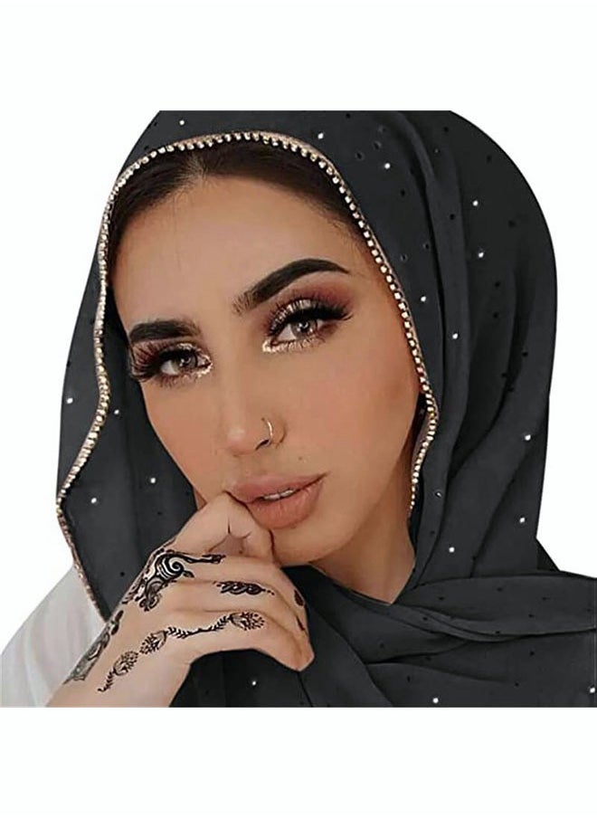 roaiss - 2-Piece Plain Chiffon Semi Transparent Headscarf Sunscreen Breathable Diamond Decoration Versatile Scarf - Image 1