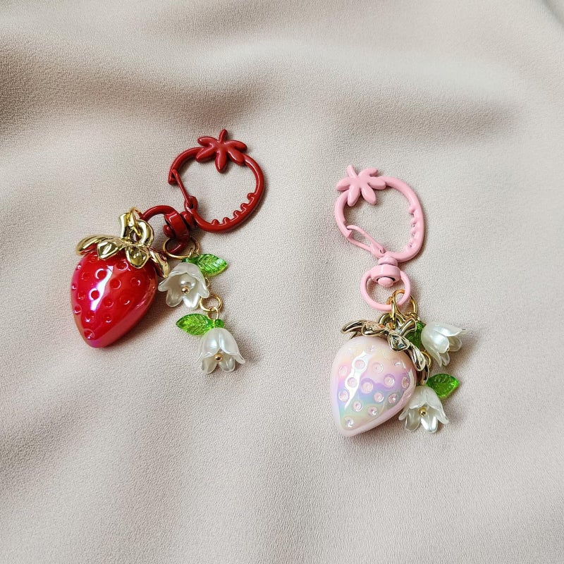Agromusk Cute Strawberry Keychain,Bag Charms,Kawaii Flower Lily of The Valley Key chains Accessories Decor for Girls Purse Gift(Solid pink) - Image 4