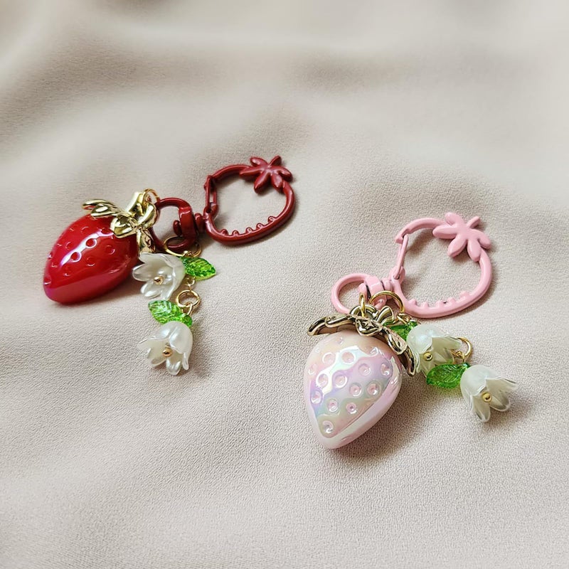 Agromusk Cute Strawberry Keychain,Bag Charms,Kawaii Flower Lily of The Valley Key chains Accessories Decor for Girls Purse Gift(Solid pink) - Image 3