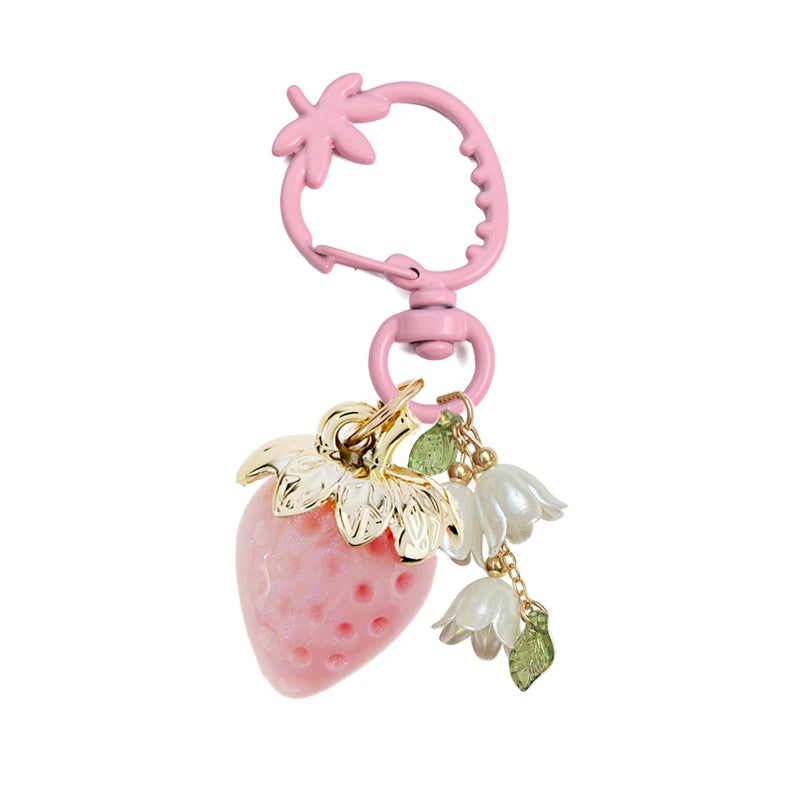 Agromusk Cute Strawberry Keychain,Bag Charms,Kawaii Flower Lily of The Valley Key chains Accessories Decor for Girls Purse Gift(Solid pink) - Image 1