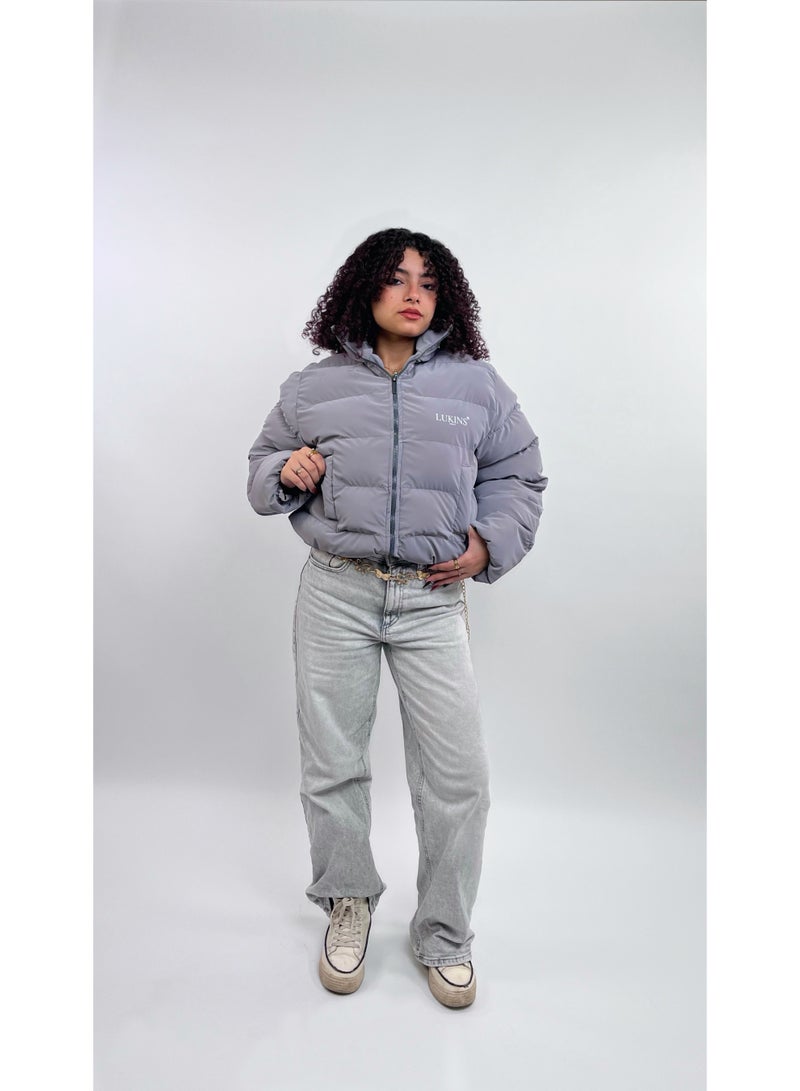 LUKINS High-Quality Cropped Puffer Jacket in grey Waterproof for Women’s - Image 2