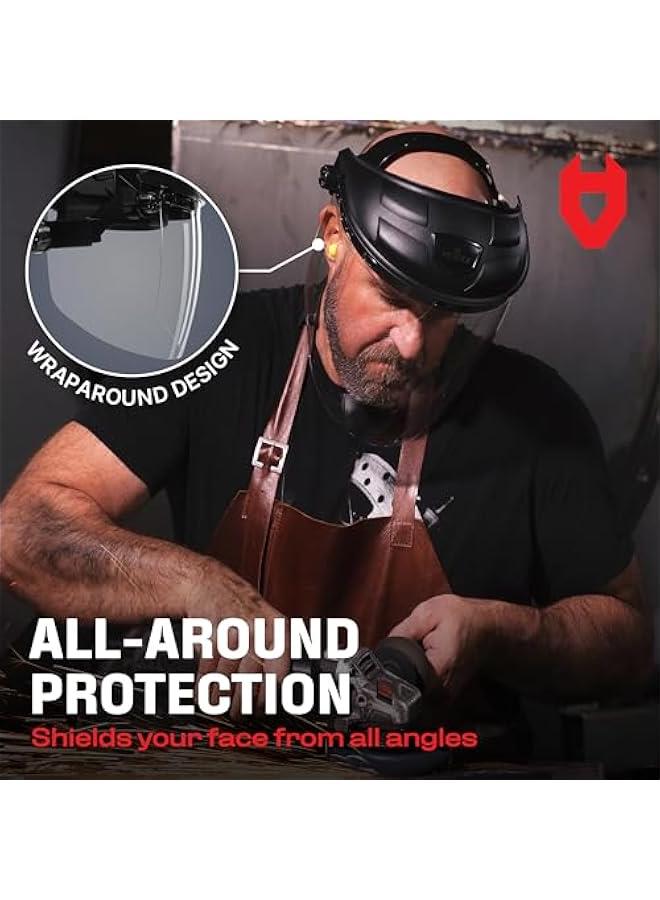Arabest Premium Safety Face Shield for Grinding and Cutting — Clear Anti-Fog, Impact Resistant Visor and Adjustable Headgear — ANSI Z87.1 Certified for Industrial Use — Washable Sweatbands Included  - Image 3
