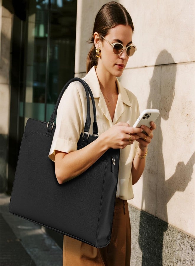 GMAK Laptop Tote Bag for Women, Office Work Bag Briefcase for 15.6 inch Laptop, PU Leather Teacher Tote Bag Large Capacity Waterproof Computer Bags Teacher Handbag for Commute Office Travel, Black - Image 3