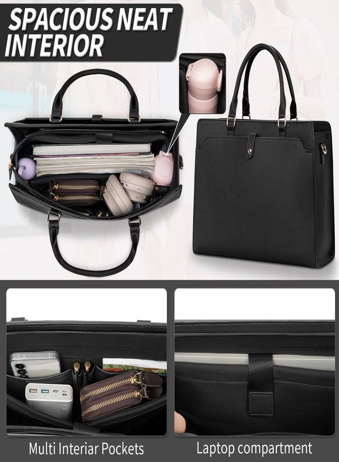 GMAK Laptop Tote Bag for Women, Office Work Bag Briefcase for 15.6 inch Laptop, PU Leather Teacher Tote Bag Large Capacity Waterproof Computer Bags Teacher Handbag for Commute Office Travel, Black - Image 4