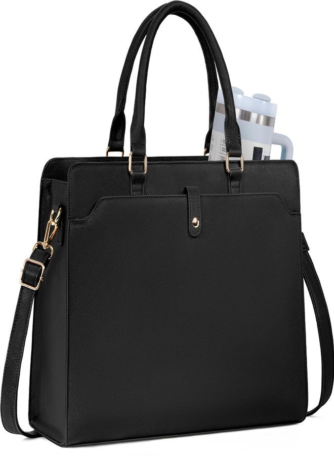 GMAK Laptop Tote Bag for Women, Office Work Bag Briefcase for 15.6 inch Laptop, PU Leather Teacher Tote Bag Large Capacity Waterproof Computer Bags Teacher Handbag for Commute Office Travel, Black - Image 1