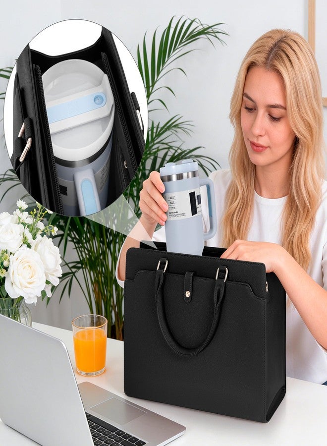 GMAK Laptop Tote Bag for Women, Office Work Bag Briefcase for 15.6 inch Laptop, PU Leather Teacher Tote Bag Large Capacity Waterproof Computer Bags Teacher Handbag for Commute Office Travel, Black - Image 2