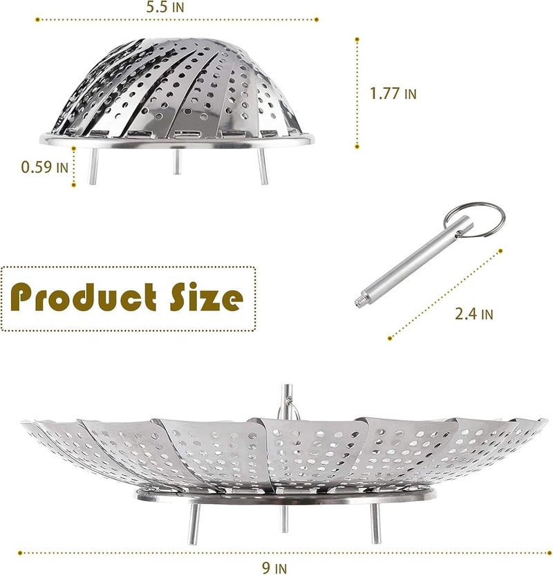 Adjustable Steam Strainer to Fit Various Pots Stainless Steel Metal Steam Basket,Foldable Steam Baskets for Cooking Food,Expandable Fits Various Sizes (Silver, Large) - Image 5