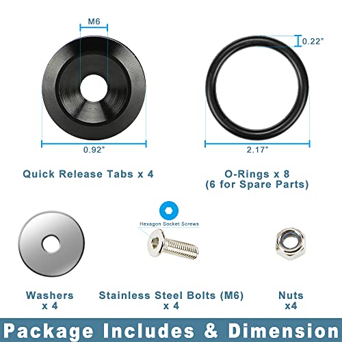 Rolling Gears JDM Bumper Quick Release Front Rear Bumper Fasteners, 4 Piece (Black), 8 x O-Ring - Image 2
