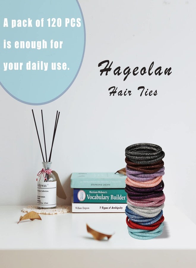 Hageolan Assorted Twinkling Hair Ties for Women or Girls, 120 Pcs Hair Rubber Bands for Medium to Thick Hair, 4mm Ponytail Holders - Image 2