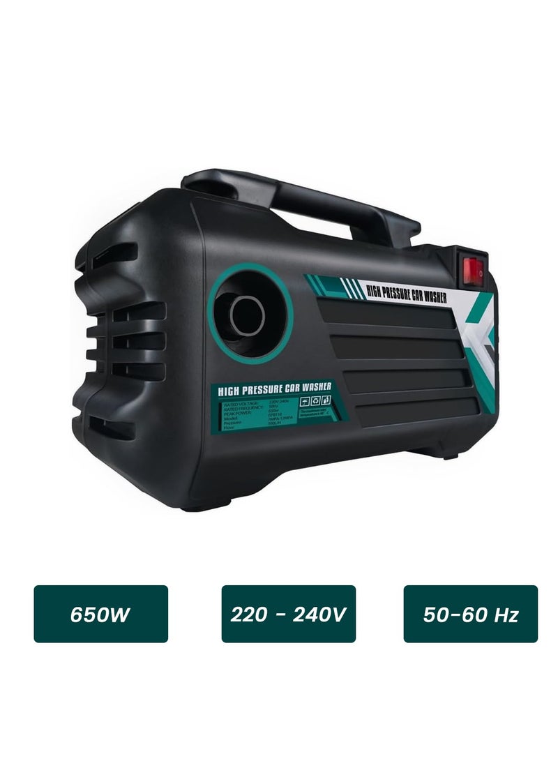 JSA 650W High Pressure Washer 070110 – 100 Bar Max, 5.4L/Min Flow, IPX5 Waterproof, Compact Portable Car Washer with Accessories for Vehicle, Garden, Home Cleaning – 220-240V, Series Motor, Easy to Carry and Store - Image 2