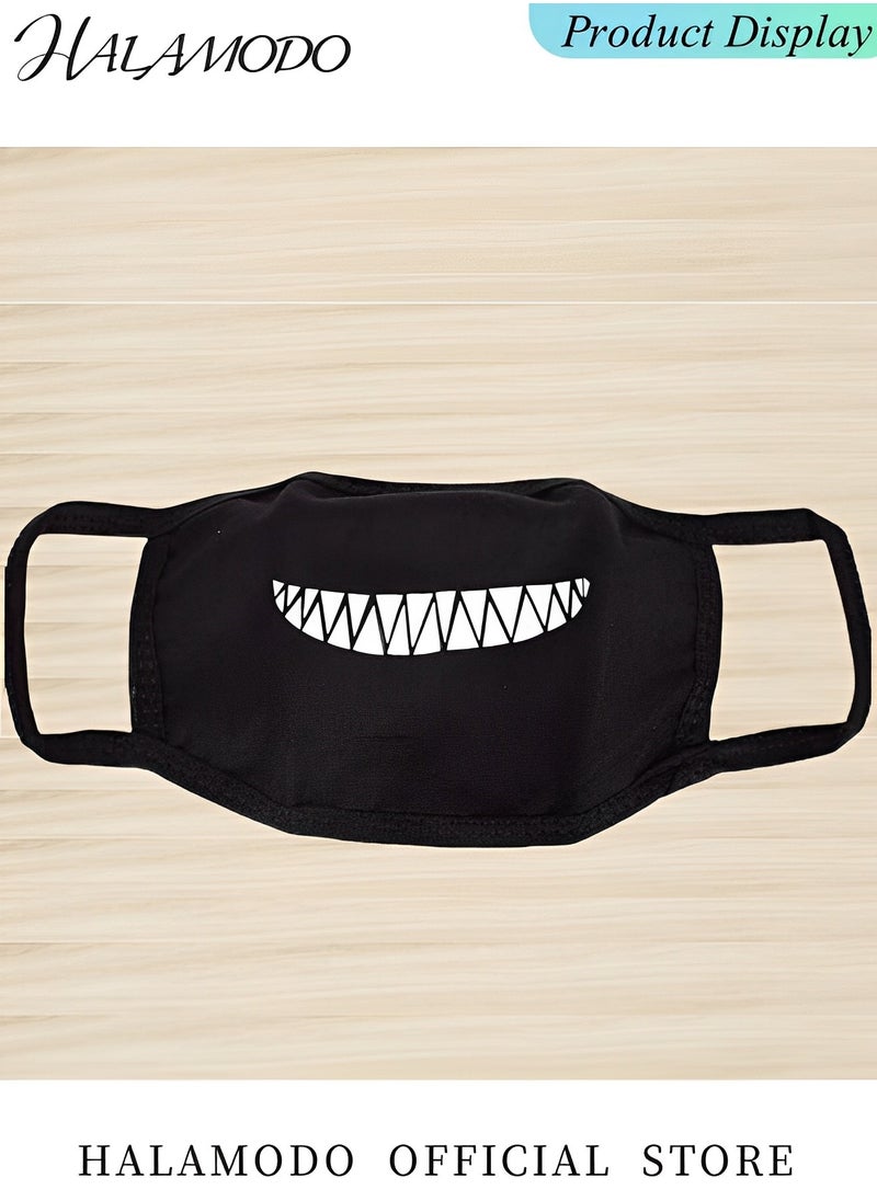 HALAMODO 5pcs Face Mouth Mask Mouth Mask with Black Teeth Pattern Reusable Cloth Masks for Kids Men Women Washable Kid Dust Masks for Outdoor Activities Cycling Camping Gardening Travel  - Image 5