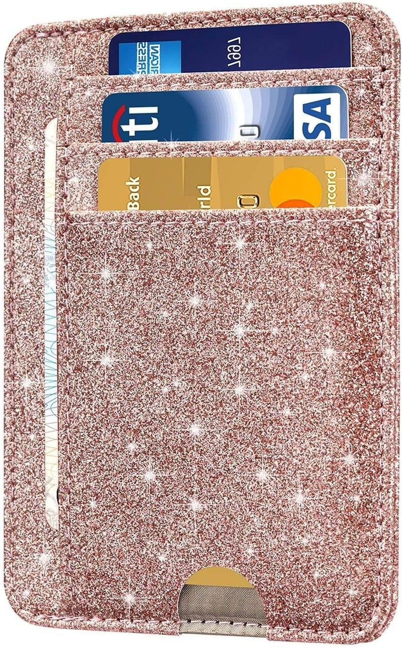 Hot Cool Card Holder Wallet Front Pocket Minimalist Travel Cute Funny Thin Leather With RFID Blocking Small Credit Card Holder Wallet for Men & Women Girls Organizer Gifts, Glitter Rose - Image 1