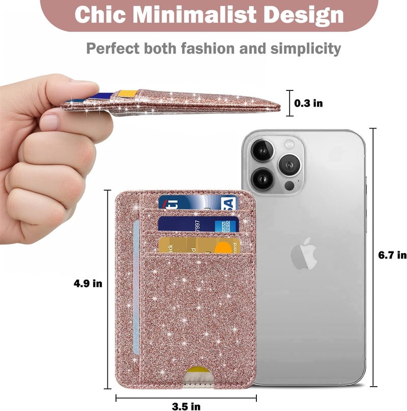 Hot Cool Card Holder Wallet Front Pocket Minimalist Travel Cute Funny Thin Leather With RFID Blocking Small Credit Card Holder Wallet for Men & Women Girls Organizer Gifts, Glitter Rose - Image 4